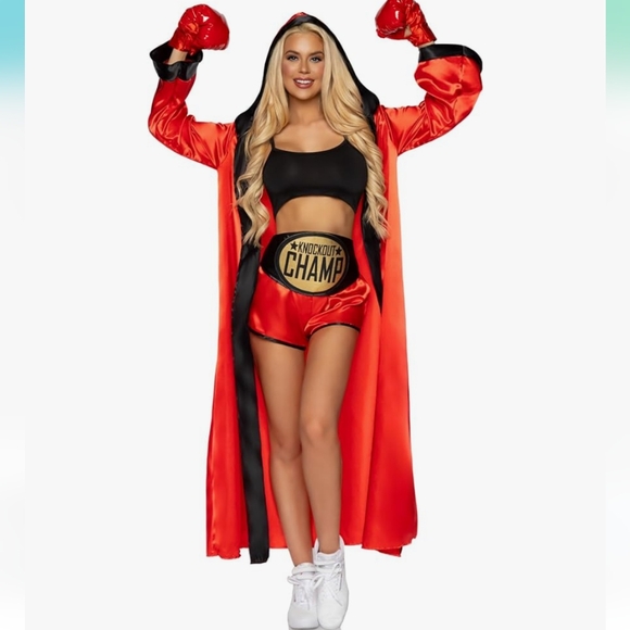 🥊🔥 5pc Sexy Knockout Champ Red Boxer Costume with Gloves NWT - Picture 2 of 9